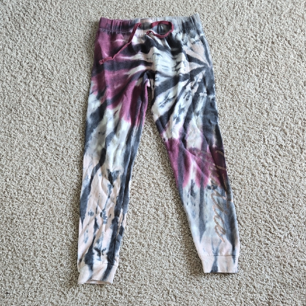 Justice Pink and Gray Sweatpants with Tie-Dye Design